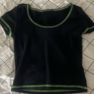 black brandy melville crop top with green stitching